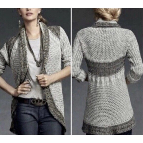 Cabi Gray Open Front Round Hem Open Knit Cardigan Sweater Med Y2K Grunge Boho - Picture 2 of 15